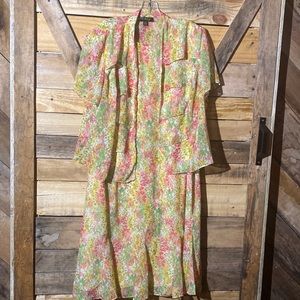 DN Design 2 Piece Floral Pleated Ruffle Hem Dress Size 18W